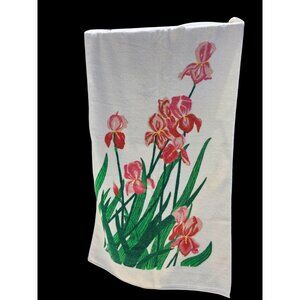 Floral Cotton Bath 24 x42in Towel With Pink & Green Iris Design